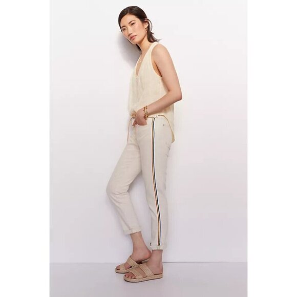 Anthropologie Pilcro Cream Rainbow Mid-Rise Slim Boyfriend Jeans Size 25… - Picture 1 of 4